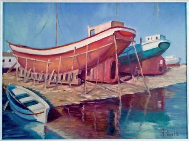 Pinturas de Vicent Planells: Barcos en dique seco
